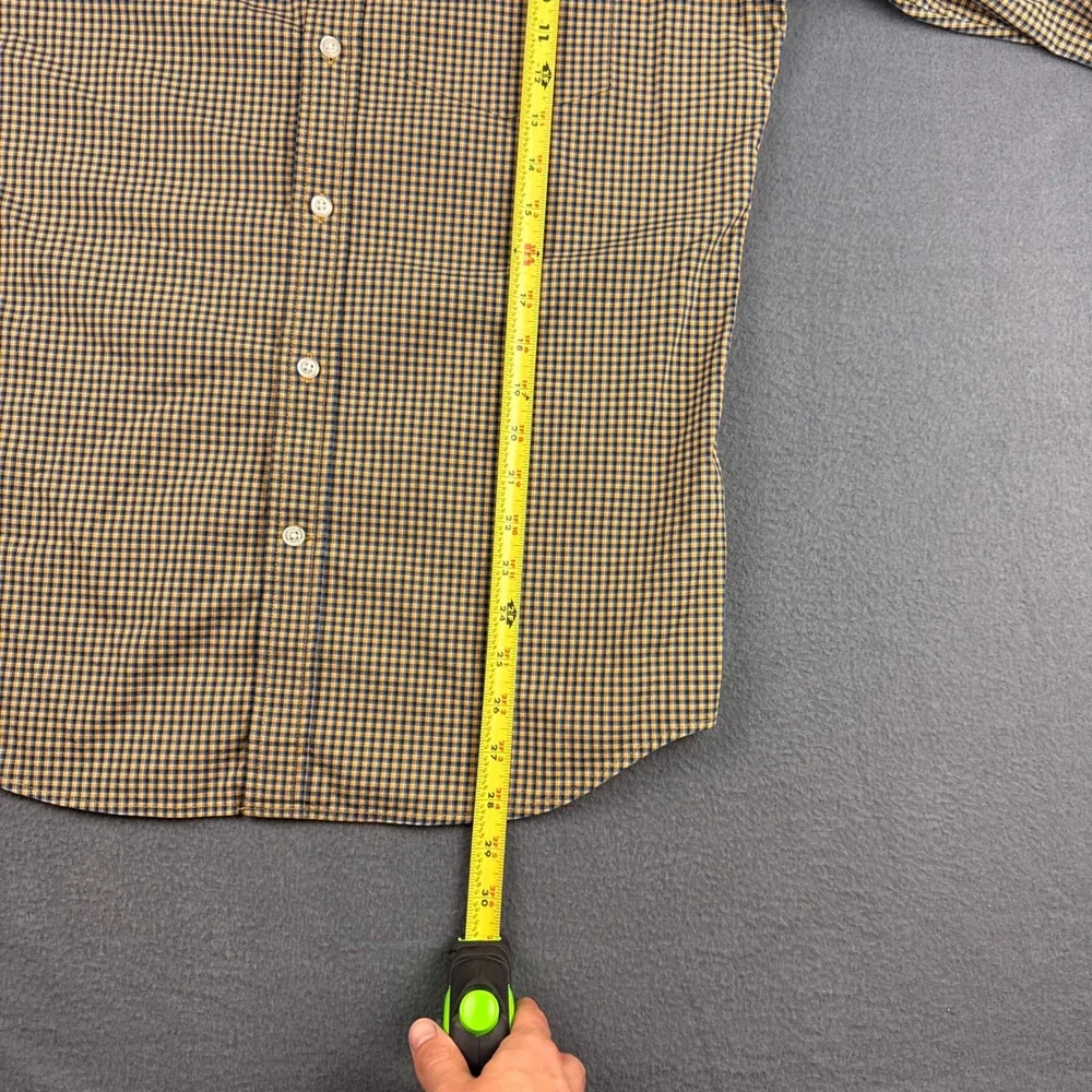 Banana Republic Shirt Men's M Yellow Blue Gingham Slim Flex Fit Tech Stretch